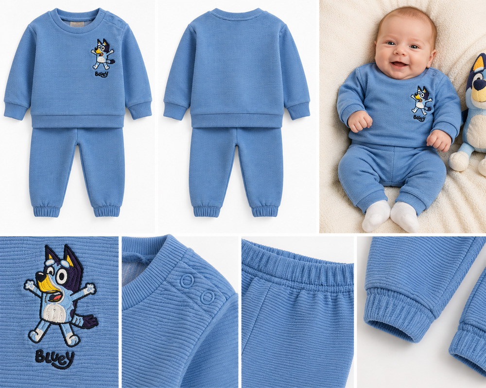 Copied - Bluey Baby 2-Piece Ribbed Outfit Set Blue Sweatshirt & Jogger Pants